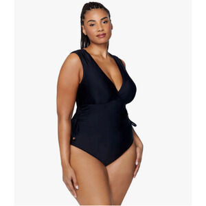 NEW Raisins Tranquilo Solids One Piece Swimsuit Plus Size 20W Ruched V-Neck NWT